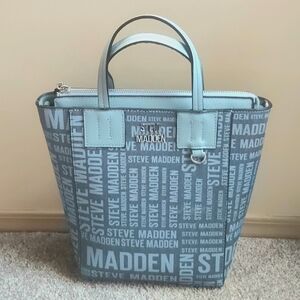 Steve Madden Blue Tone Monogram Print Tote Bag And Bifold Wallet